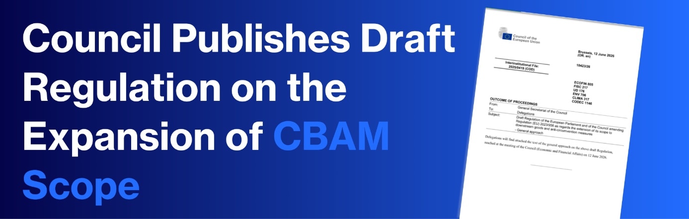 Metsims Sustainability Agenda card for "Council Publishes Draft Regulation on the Expansion of CBAM Scope"
