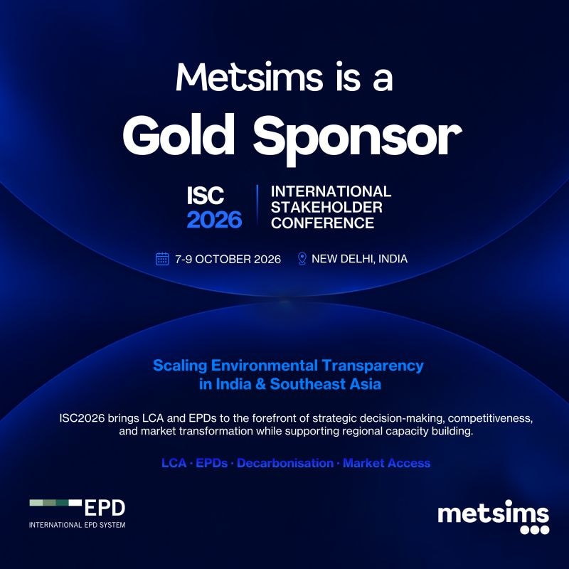 Metsims Sustainability Agenda card for "Metsims is a Gold Sponsor ISC 2026"